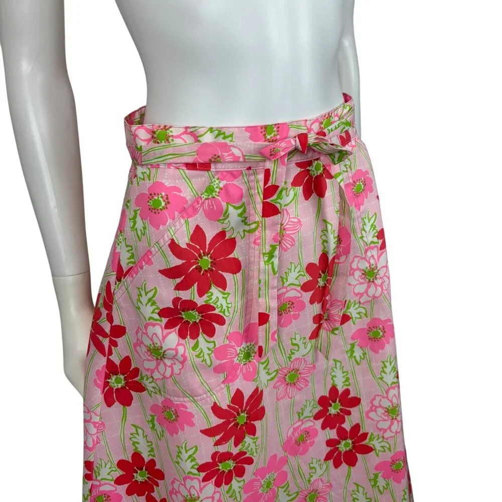 Vintage 70s Wrap Skirt Womens M Neon Pink Red Floral Print Liza by Lilly Pulitze - Picture 4 of 9
